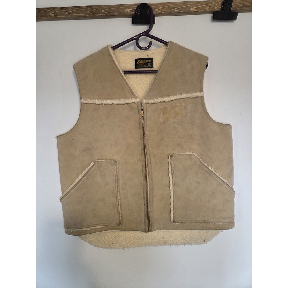 Vtg Suede Swingster Faux Trucker Sherpa Lined Vest Sz Large  Western Work